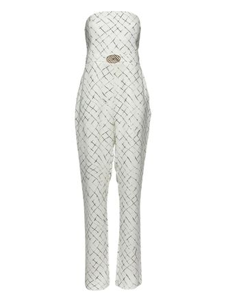 Elisabetta Franchi Strapless jumpsuit met geometrisch patroon - Wit