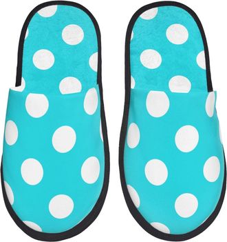 Generic Slippers For Men Aqua And White Polka Dot Print House Slippers For Women Winter Comfy Home Shoes, For Indoor Outdoor, Travel, Home, M