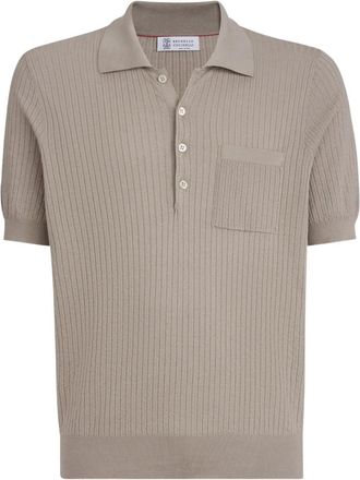 Brunello Cucinelli Geribbeld poloshirt met borstzak en knoopsluiting - Beige