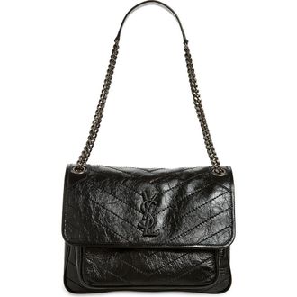 Saint Laurent Medium Niki Matelass&eacute; Leather Shoulder Bag in 1000-Nero at Nordstrom