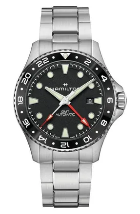 Hamilton Khaki Navy Scuba GMT Automatic Bracelet Watch, 43mm in Black at Nordstrom