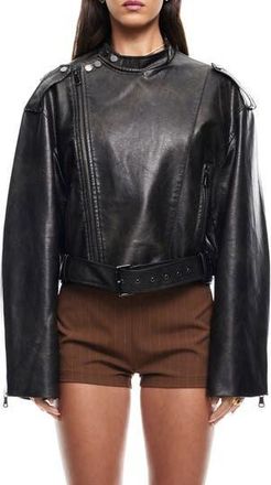 Lioness Driftwood Faux Leather Bomber Jacket in Onyx at Nordstrom Rack, Size X-Large