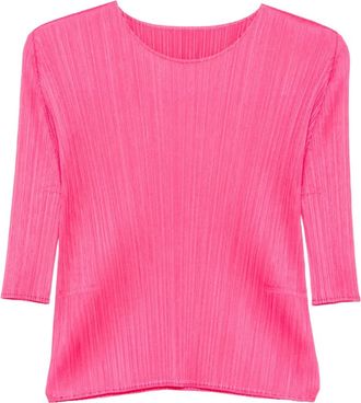 Pleats Please Issey Miyake T-shirt met cropped mouwen en plooien - Roze