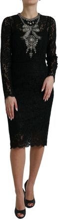 Dolce & Gabbana Black Lace Crystal Embellished Sheath Womens Dress
