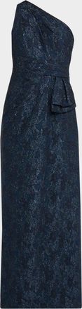 Aidan Mattox One-Shoulder Metallic Jacquard Column Gown
