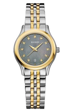 Balmain Beleganza Diamond & Mother-of-Pearl Bracelet Watch, 27.5mm in Mop/Two Tone at Nordstrom