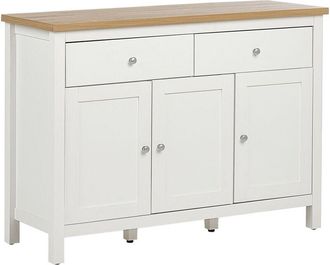 Beliani Aparador madera clara de estilo minimalista 2 cajones 3 puertas color blanco sala de estar Atoca