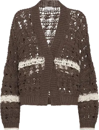 Brunello Cucinelli Cardigan in maglia traforata - Marrone