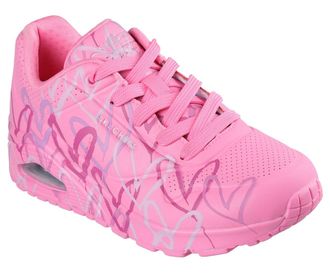 Skechers Wedgesneaker SKECHERS UNO-SPREAD THE LOVE, Damen, Gr. 35, rosa (rosa, pink), Lederimitat, kontrastfarbene Details, Schuhe Wedgesneaker, Freizeitschuh,