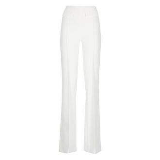 Elisabetta Franchi Wide Trousers, female, Beige, Size: XS Double Crepe Stretch Trousers