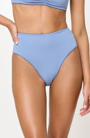 L*Space Soleil High Waist Rib Bikini Bottoms in Chambray at Nordstrom, Size X-Large