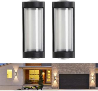 OEM Juego De 2 Apliques De Pared Para Exteriores, Iluminaci&oacute;n Ascendente Y Descendente Para Patios, Led De 16 W, 3000 K, Resistente Al Agua Ip65, Color Ne