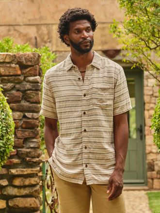 Fat Face FatFace Natural Short Sleeve Textured Stripe Shirt