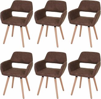 Hhg Hhg - Juego De 6 Sillas De Comedor 429 Ii, Silla De Cocina, Dise&ntilde;o Retro A&ntilde;os 50, Textil, Vintage Marr&oacute;n, Patas Claras
