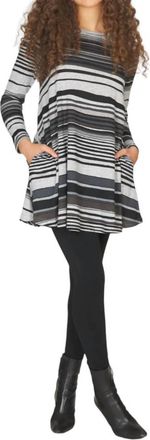 Papillon Multi Stripe A-Line Dress With Pockets In Grey