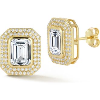 Glaze Jewelry Emerald Cut Moissanite Halo Stud Earrings in Gold at Nordstrom Rack