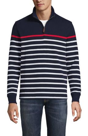 Lands End Bedford Rib Casual Quarter Zip Sweater in Navy/white Placed Stripe at Nordstrom, Size Xx-Large