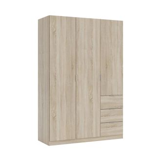 Dmora Dmora - Guardarropa Ddermak, Armario Dormitorio Con 3 Puertas Y 3 Cajones, Mueble Con 3 Baldas Y Barra Perchero, 135x52h200 Cm, Roble