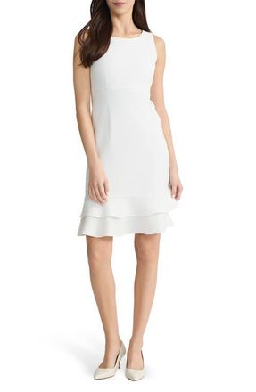 Kasper Tiered Ruffle Hem Sheath Dress in Lily White at Nordstrom, Size 18