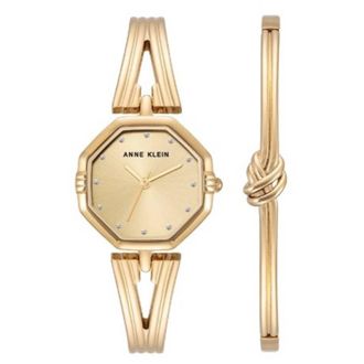 Anne Klein Quartz Crystal Gold Dial Ladies Watch and Bracelet Set AK-5418GPST