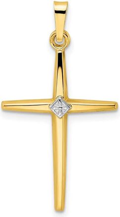 Diamond2Deal 14k Two-tone Gold Polished Solid Diamond Shape Center Cross Pendant