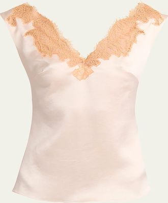 Alexander McQueen Lace Inset Satin Sleeveless Top