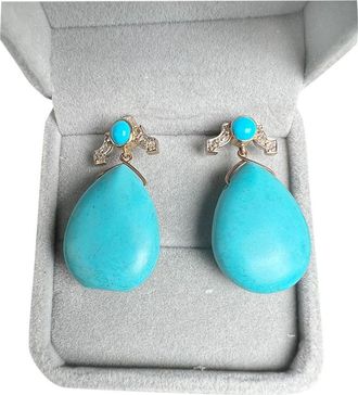 Bespoke Turquoise with Diamond Accent Earrings Size S