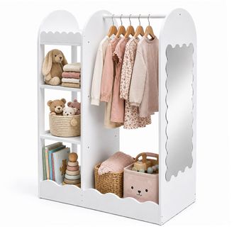 Relaxdays Perchero Infantil Relaxdays, Con Espejo, 5 Compartimentos, Barra Para Colgar, 100 X 94 X 38 Cm (al X An X F), Blanco
