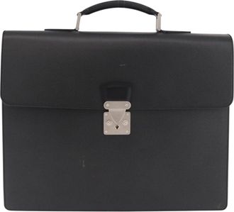 Louis Vuitton Serviette Moskova Taiga Leather Black Leather Briefcase Bag (Pre-Owned)