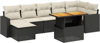 vidaXL Set De Sof&aacute;s De Jard&iacute;n 8 Piezas Y Cojines Rat&aacute;n Sint&eacute;tico Negro Vidaxl