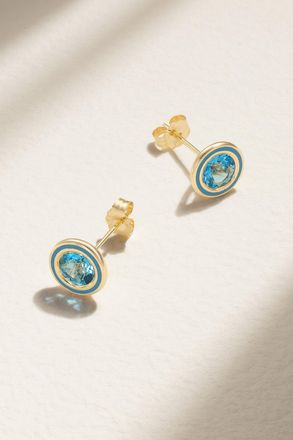 Alison Lou Orecchini In Oro 14 Carati E Smalto Con Topazio Sintetico Madison - Blu