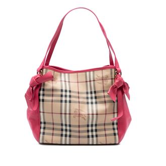 Burberry Tweededehands Kleine Leer Geaccentueerde Haymarket Ruit Gecoate Canvas Canterbury Boog Tote
