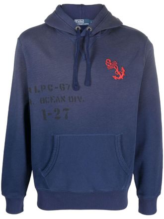 Polo Ralph Lauren anchor-embroidered cotton-blend hoodie - Blue
