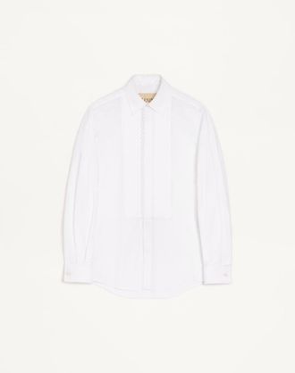 Valentino Camicia Valentino in popeline di cotone con plastron plissettato e dettagli in pizzo Uomo BIANCO 38
