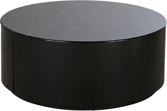 Maisons du monde Mesa de centro redonda de 2 cajones efecto m&aacute;rmol negro D.90