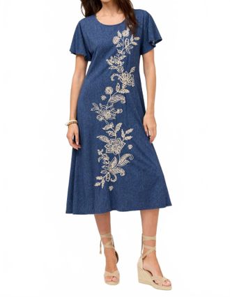Johnny Was Flutter Sleeve Knit Midi Dress In Elowen Denim