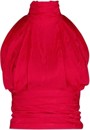 Balmain Sleeveless Tops, female, Red, XS, Elegant Fuchsia Moir&eacute; Bow Top