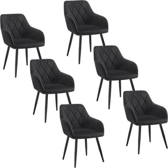 Woltu Set of 6pcs Kitchen Dining Chairs Velvet Armchairs with Metal Legs Black