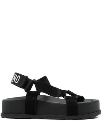 サンダル・ミュール Moschino Black Leather Sandal With Woven Buckle Detail Moschino Black Leather Sandal With Woven Buckle Detail Black