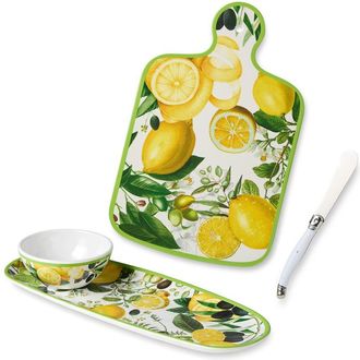 Certified International Limone Cheese Plate & Oval Tray with Dip Bowl Set