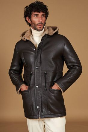 D'Arienzo Cappotto montone shearling testa di moro con cappuccio staccabile DArienzo, Seleziona Taglia 48, Colore Testa di moro
