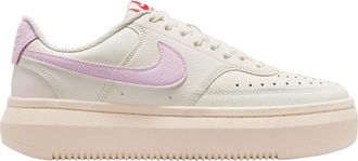 Nike Dames Court Vision Swoosh Leer Platform Sneakers (Wit/Roze)