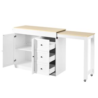 STILVORA Isola Da Cucina Con 3 Cassetti, Portaspezie E Piano Estensibile Con Ruote, In Mdf, Bianco, 112-186.8 X 45 X 93 Cm