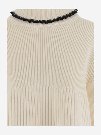 Jil Sander Womens Wool Blend Sweater Ivory Virgin Viscose Polyamide