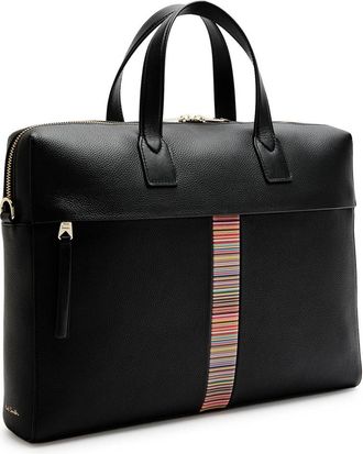 Paul Smith Striped Grained Leather Briefcase - Black - One Size