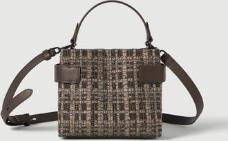 Brunello Cucinelli Essence small top-handle bag in suede with precious check embroidery in Brown at Nordstrom