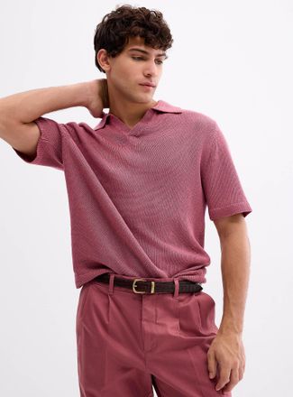 Le 31 Mens 100% linen knit Johnny collar polo