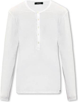 Tom Ford Henley T-shirt - Heren - Longsleeves - Wit - S - Katoen - Tops