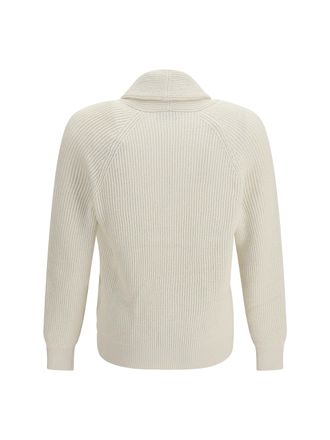 Brunello Cucinelli Mens Ribbed Cardigan Panama Cotton Sweater