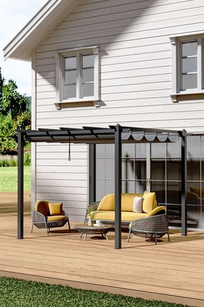 Living and Home 10x10ft Outdoor Aluminum Patio Pergola with Canopy in Light Grey